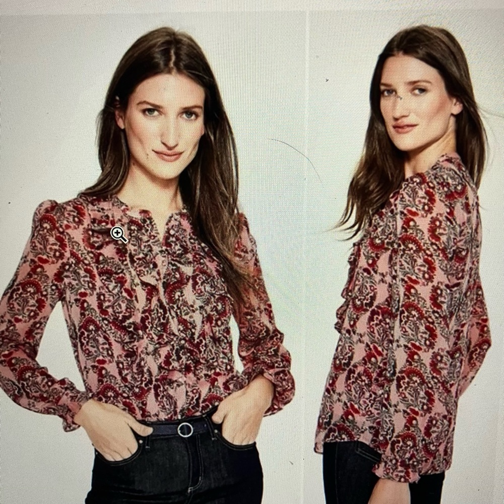 Boden Paisley Ruffle Blouse - Red and Black